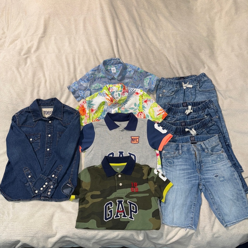 GAP Kids size Small Denim shorts, Polos, and Tropical Print Collection bundle